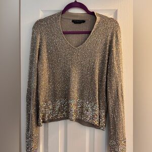 Adrienne Vittadini Platino 100% Silk Sequin Top